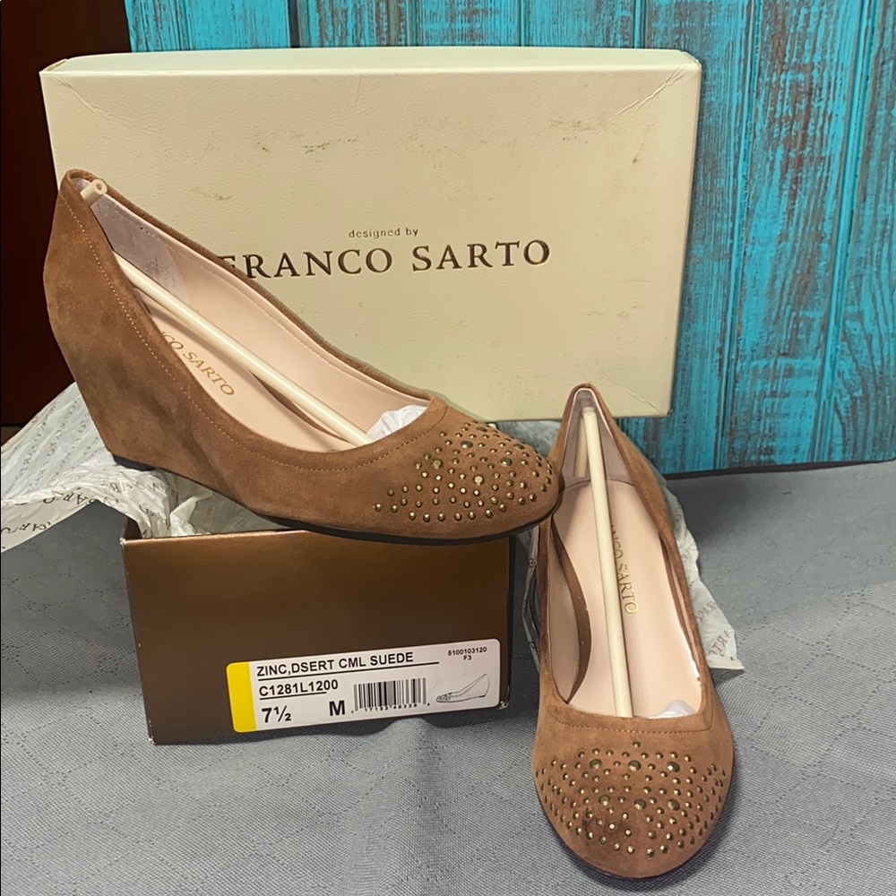 Franco Sarto Brown Wedge Shoes with Elegant Design 7.5 brown